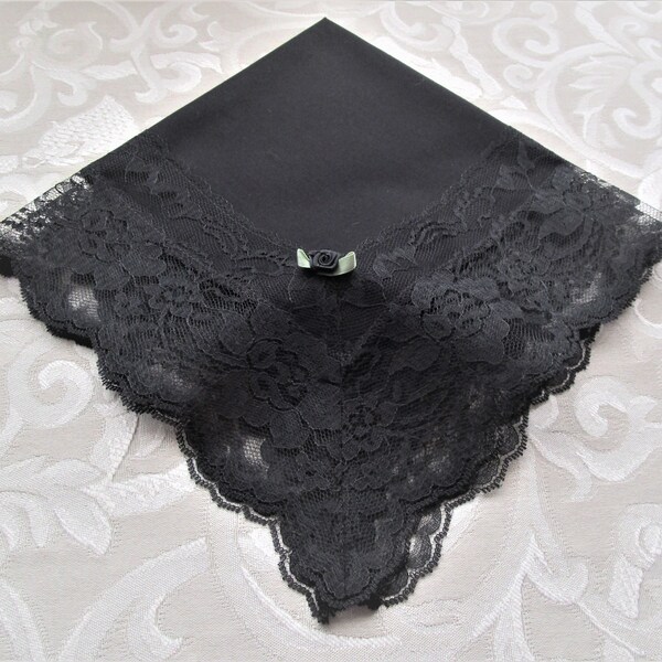 CinJas Church Hankies First Ladies Lap Cloths Lace Handkerchiefs Gifts for First Ladies Black with Black Lace