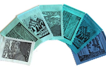 Thinking of You Gratitude Flags (small) (Made with original hand carved block prints) Prayer Flags