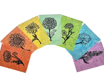 Summer Flowers (Made with original hand carved block prints) (small) Prayer Flags