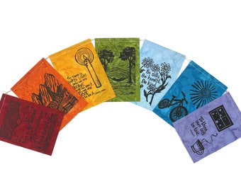 Martha's Flags (Made with hand carved block prints)(small) prayer flags, bright rainbow