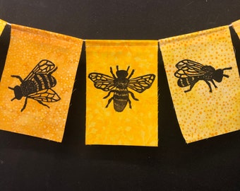 Bless the Bees Gratitude flags  (Small) Made with original Hand carved Block Prints, Prayer Flags