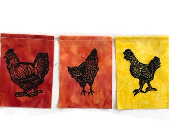 Bless the Girls Chicken Flags (made with hand carved block prints) Prayer Flags (small)