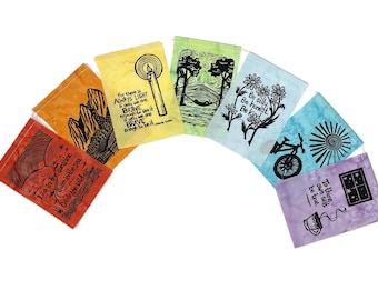 Martha's Flags (Made with hand carved block prints)(small) prayer flags, light rainbow