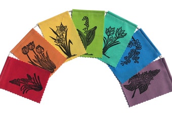 Spring Flowers (Made with original hand carved block prints) (small) Prayer Flags