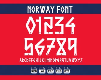 バイキングフォント2026ノルウェーサッカーユニフォームフォント、カスタムネームナンバー、カスタムジャージキットナンバーとフォント、デジタルダウンロード