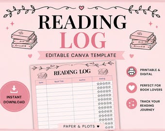 Modello per tenere traccia dei libri / Diario di lettura stampabile / Pagina per il diario di lettura / Agenda Bookstagram