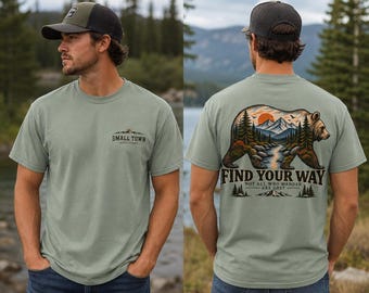 Vind je weg, beer T-shirt | Berglandschap, avontuurlijke outdoor-afbeelding