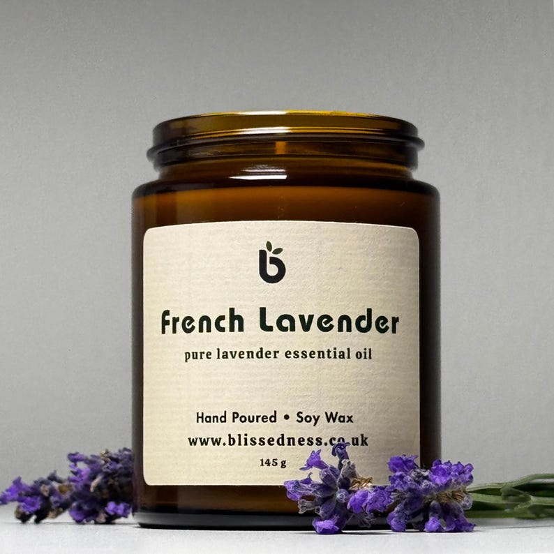 French Lavender candle with fresh lavender sprigs