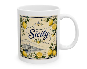 Taza de cerámica con diseño de limón siciliano / Taza de café italiana vintage