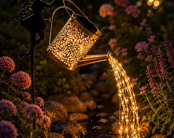 Lámpara solar de jardín con forma de regadera, luces de hadas impermeables para exteriores, ideales para patio, jardín o como regalo.