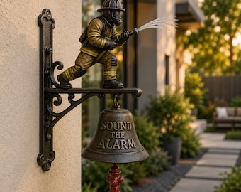 Timbre de bombero, campana de bombero de hierro fundido, regalo para bomberos, decoración de estación de bomberos, adorno de pared para rescate de bomberos, campana conmemorativa para bomberos