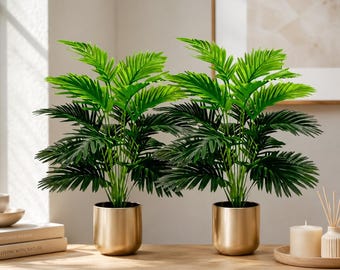 Artificial Areca Palm Plants Set of 2, Realistic Faux Tropical Trees, Indoor Outdoor Home Decor, Living Room Bedroom Office Plant
