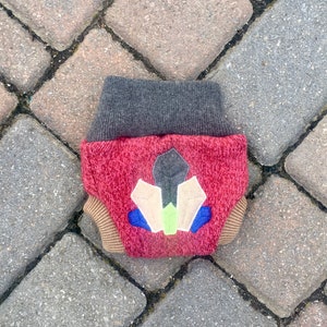 upcycled wool soaker Cloth diaper cover Pink and grey with a music note applique newborn wool shorties with added doubler in the wetzone