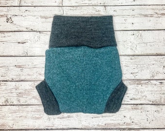 Cloth diaper cover, wool shorties, cloth nappy cover with doubler - merino wool diaper cover - size medium 6-12M