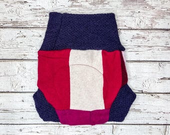 Patchwork Wool Diaper Cover: Pink & Purple, Size Small (3-6M)