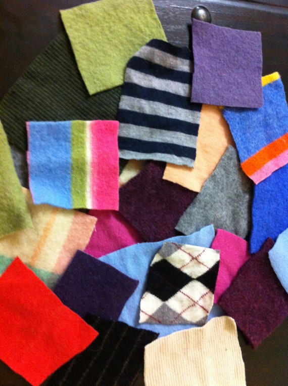 Wool Fabric Lot 100 Felted Upcycled Wool Sweater Scraps Wool