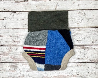 Upcycled Wool Diaper Cover: Patchwork Soaker, Size Small (3-6M)