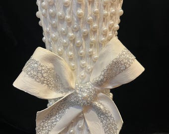 Elegante brede vaas met parels