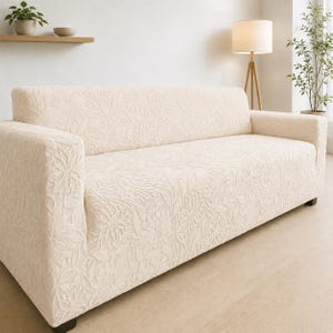 Camellia Jacquard Sofa Slipcover, Stretch Floral Furniture Protector, Washable Couch Cover