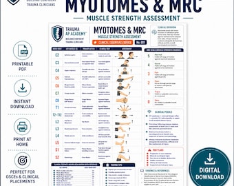 Poster de révision de Myotomes | Guide d'étude pour l'évaluation neurologique des membres supérieurs et inférieurs (téléchargement numérique)