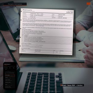 Op de afbeelding: Een wit document getiteld PlanvyaCo Construction Field Systems Toolbox Talk, met een projectverslag over vallen van hoogte gedateerd 24-09-2026. Het formulier bevat secties voor briefing, discussiepunten, kernpunten en een presentielijst.