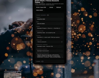 Extra Work Force Account Ticket | Labor + Equip + Materials | Phone + Print