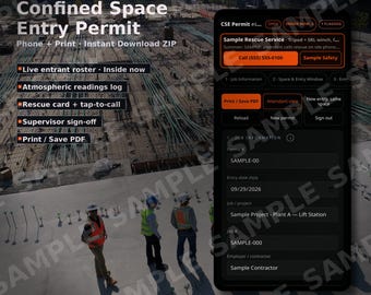 Confined Space Entry Permit | Entrant Roster + Atmospheric Log | Rescue Card | Phone + Print