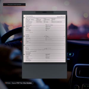 May include: A white PlanvyaCo Concrete Pour Log form on a dark gray clipboard. The document features sections for job information, schedule, and supplier testing details, with text including PlanvyaCo Field Systems and Print / Save PDF for the binder.
