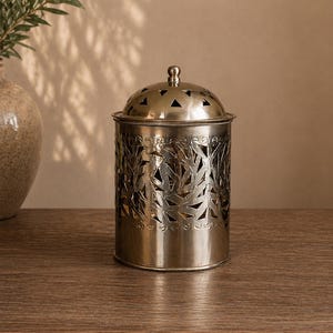 Handmade Brass Oil Burner, Moroccan Aromatherapy Wax Melt Warmer, Perforated Tealight Candle Holder, Luxury Geometric Shadow Diffuser