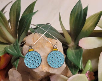 Light Blue Enamel Christmas Ornament Dangle Earrings