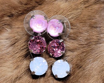 Swarovski Crystal Stud Earrings, Pale Pink, White Opal, Rose, Hematite Setting