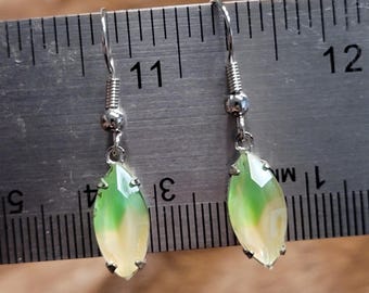 Fairy Light Earrings – Navette Two-Tone Austrian Crystal, Antique Silver