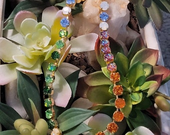 Title "Haboob": Earth And Sky Colored Preciosa Crystal Necklace With Gold-filled Setting