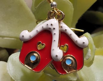 Enamel Christmas Cottage Earrings: Snow-Covered Holiday Dangles