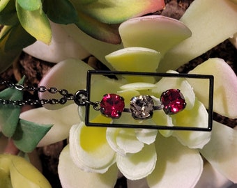 Black Lacquer Swarovski Crystal Pendant - Birthstone Necklace