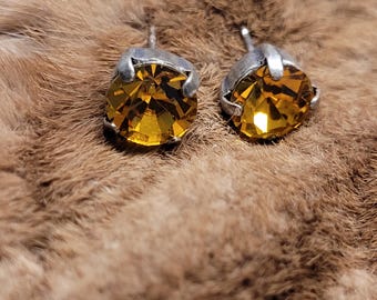 Topaz Crystal Stud Earrings | Antique Silver Setting | November Birthstone | Elegant Preciosa Style Jewelry