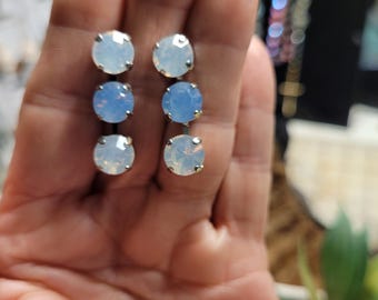 Opal Crystal Post Earrings | Light Sapphire & White, Silver Setting
