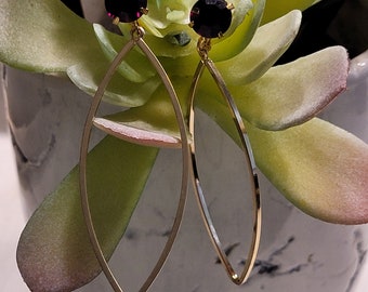 Garnet Crystal Hoop Earrings: Gold-Filled Dangles, January Birthstone