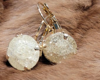 Honey Yellow Crackled Crystal Lever Back Earrings | Gold Preciosa Style