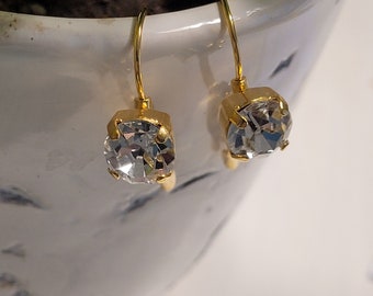 Classic earrings clear Preciosa crystal in gold lever back setting with rubber button for adjustment gold filled setting classic look dangle