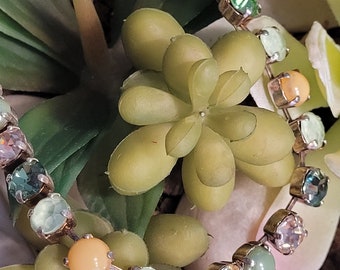 Vivaldi: Peridot & Peach Crystal Necklace, Adjustable Chain