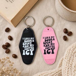 Spicy Books Icy Coffee Motel Keychain | Acrylic Book Lover Accessory