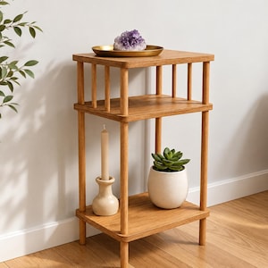 Bijzettafel met 2 niveaus, smal nachtkastje, kleine hoektafel, retro banktafel