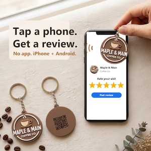 NFC Business Card Keychain with Custom Logo, Tap to Review Google, QR Code Keychain, Digital Business Card for Small Business