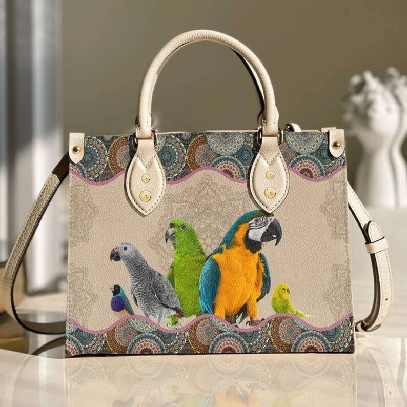 Parrot leather bag, parrots and mandala pattern leather handbag, women 3d small handbags nicegift ,handbag tote,bag leather tote for women