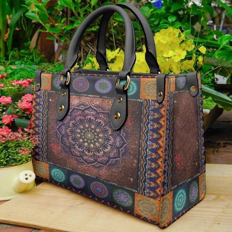 Leather bag mandala pattern handbag , women 3d small handbags nicegift, leather bag ,handbag tote,bag leather tote for women