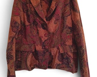 90s Paisley Burnt Orange Blazer Jacket Autumn Colors Tapestry Vintage Tailored