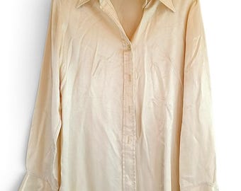 vintage cream silky satin button-down blouse classic pointed Dagger collar 70s