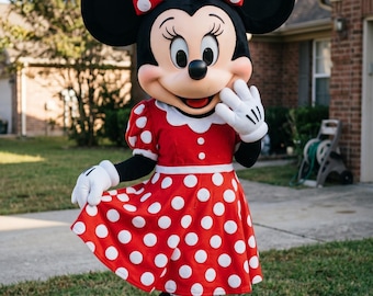 Minnie Mouse Mascot Costume Handmade Red Polka Dot Character Suit Full Set with Headcover Shoes Gloves for Party Cosplay Events Stage Shows