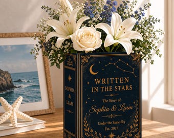 Custom Ceramic Book Vase Wedding, Written In The Stars Couple Gift, Personalized Wedding Flower Holder, Romantic Anniversary Home Decor Gift
